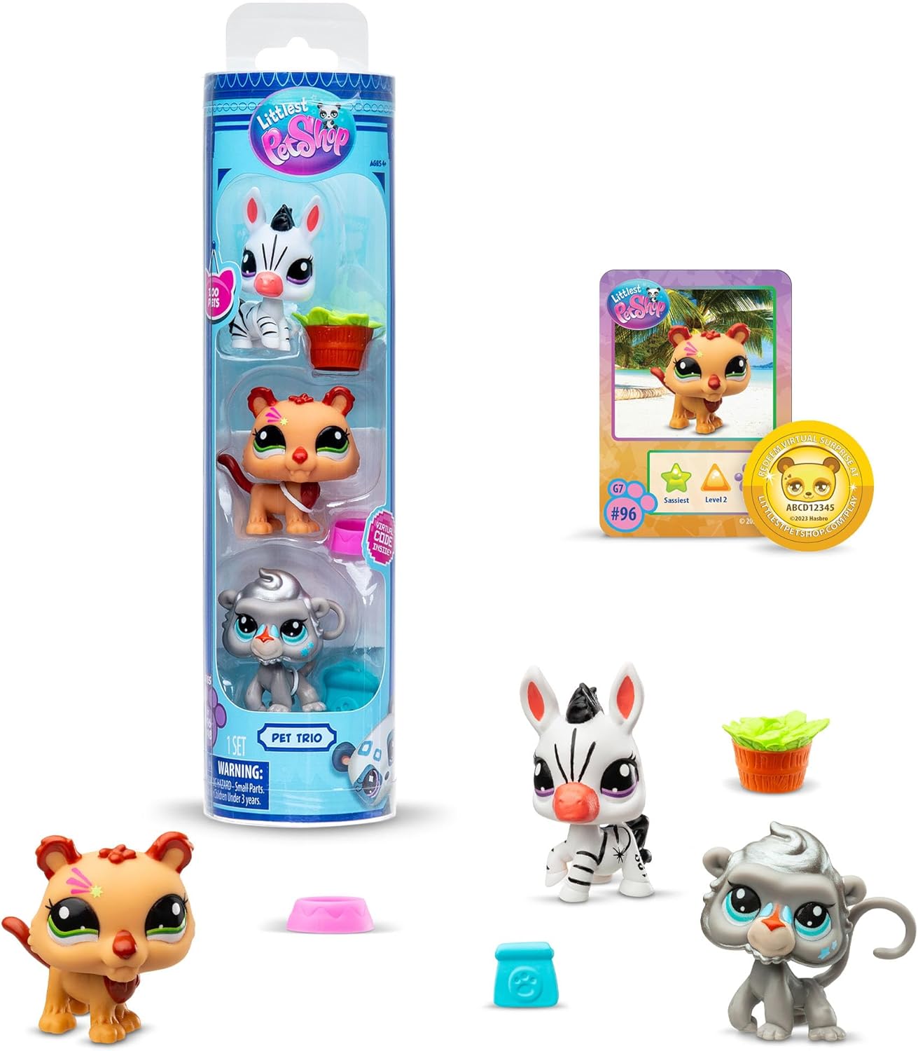 Littlest Pet Shop Série 2 - Trio de Bichinhos de Estimação - Zoo Pets | Cada tubo contém 3 miniaturas de bichinhos de estimação LPS, 1 acessório, 1 cartão colecionável e 1 código virtual | Brinquedos colecionáveis para meninas e meninos