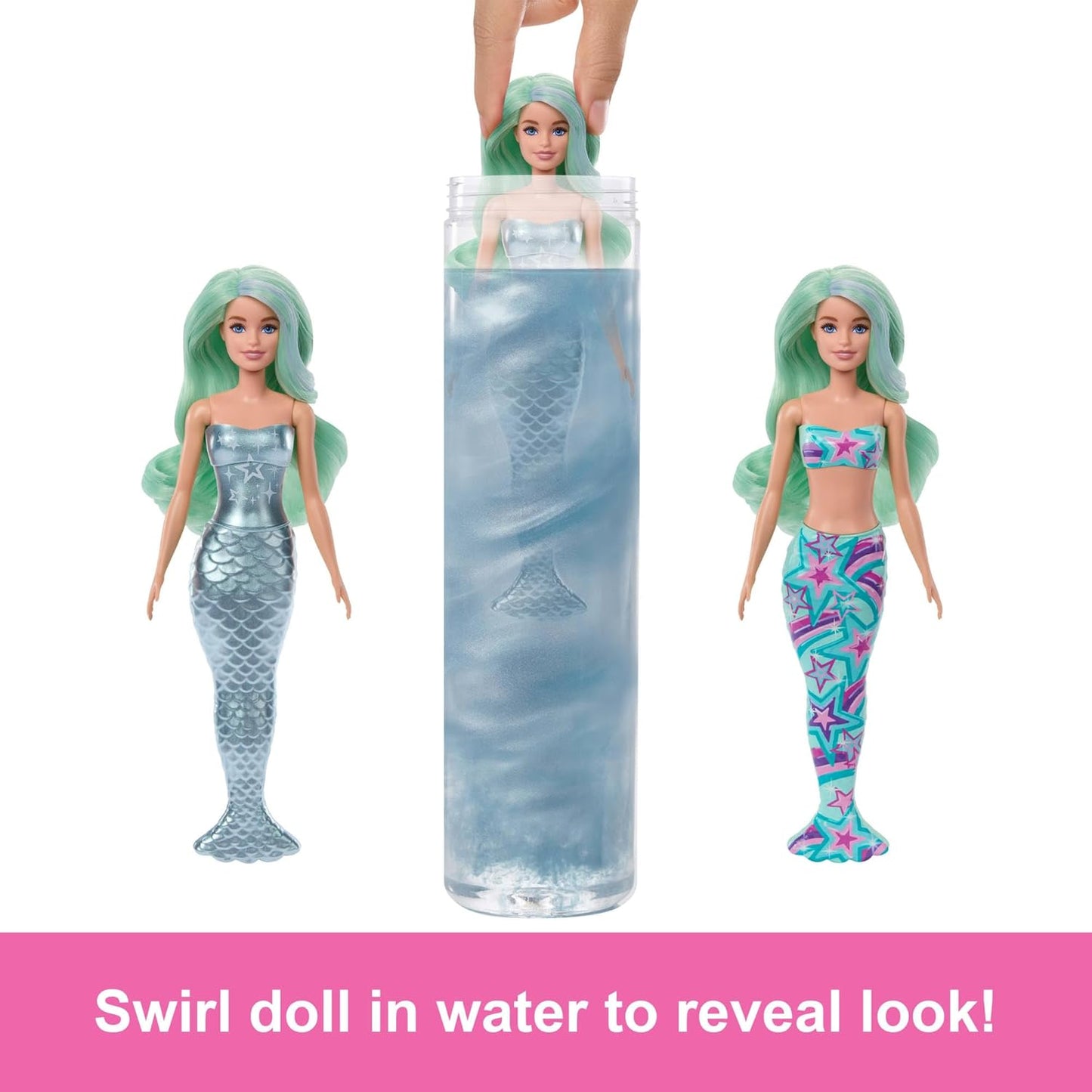 Barbie Boneca Color Reveal e acessórios com 6 surpresas de desempacotamento, série Mermaid com cabelo que muda de cor, HRK12