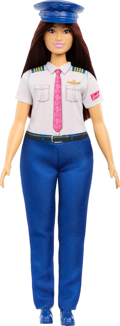 Barbie Carreiras Piloto Moda Boneca Vestindo Roupa Removível com Uniforme de Voo e Sapatos, Mais Chapéu como Acessório, JKF75