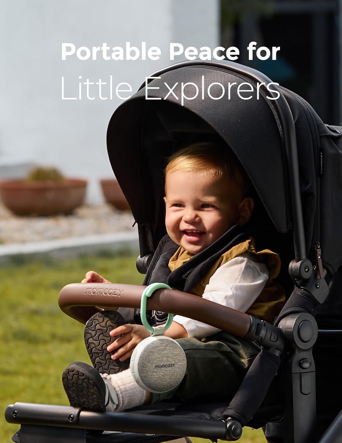 Momcozy Máquina de som portátil com luz noturna, máquina de som de ruído branco para bebês, 20 sons suaves, terapia sonora, potência duradoura, temporizador, clipes para carrinho, presentes para chá de bebê