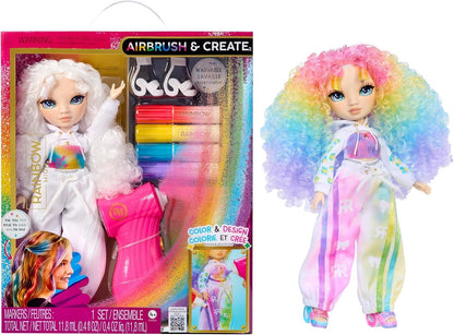 Rainbow High Air Brush & Create - 1 boneca fashion faça você mesmo com kit de aerógrafo, marcadores laváveis com efeito arco-íris, cabelo comprido, olhos verdes, brincadeira criativa para crianças de 4 a 12 anos ou mais.