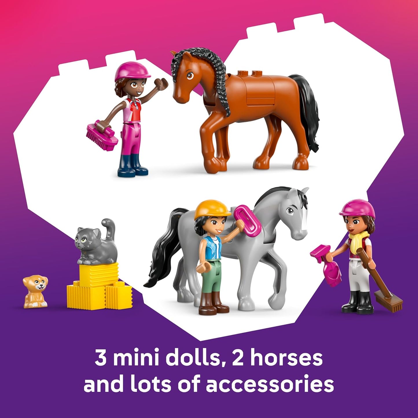 LEGO Friends Estábulo e Academia de Equitação - Conjunto de Brinquedo Educativo com 3 Mini Bonecas, 2 Figuras de Cavalos, um Cachorrinho e Acessórios de Higiene - Presente de Aniversário para Meninas a partir de 7 Anos - 42688