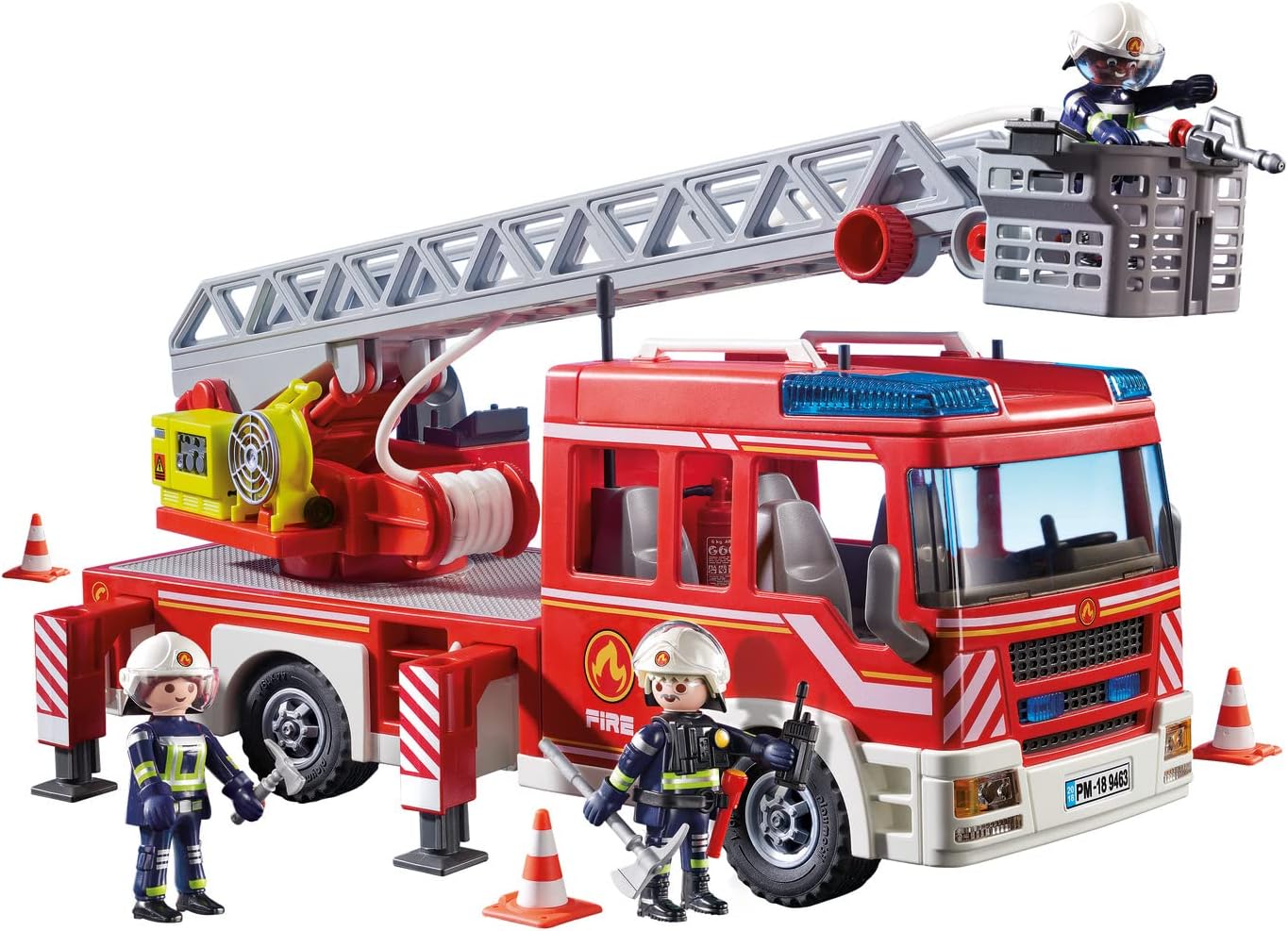 Playmobil 9463 City Action Unidade de Bombeiros com Escada Extensível, Luzes e Sons, brinquedo de bombeiro e helicóptero, brincadeira divertida e imaginativa, conjunto adequado para crianças a partir de 4 anos.