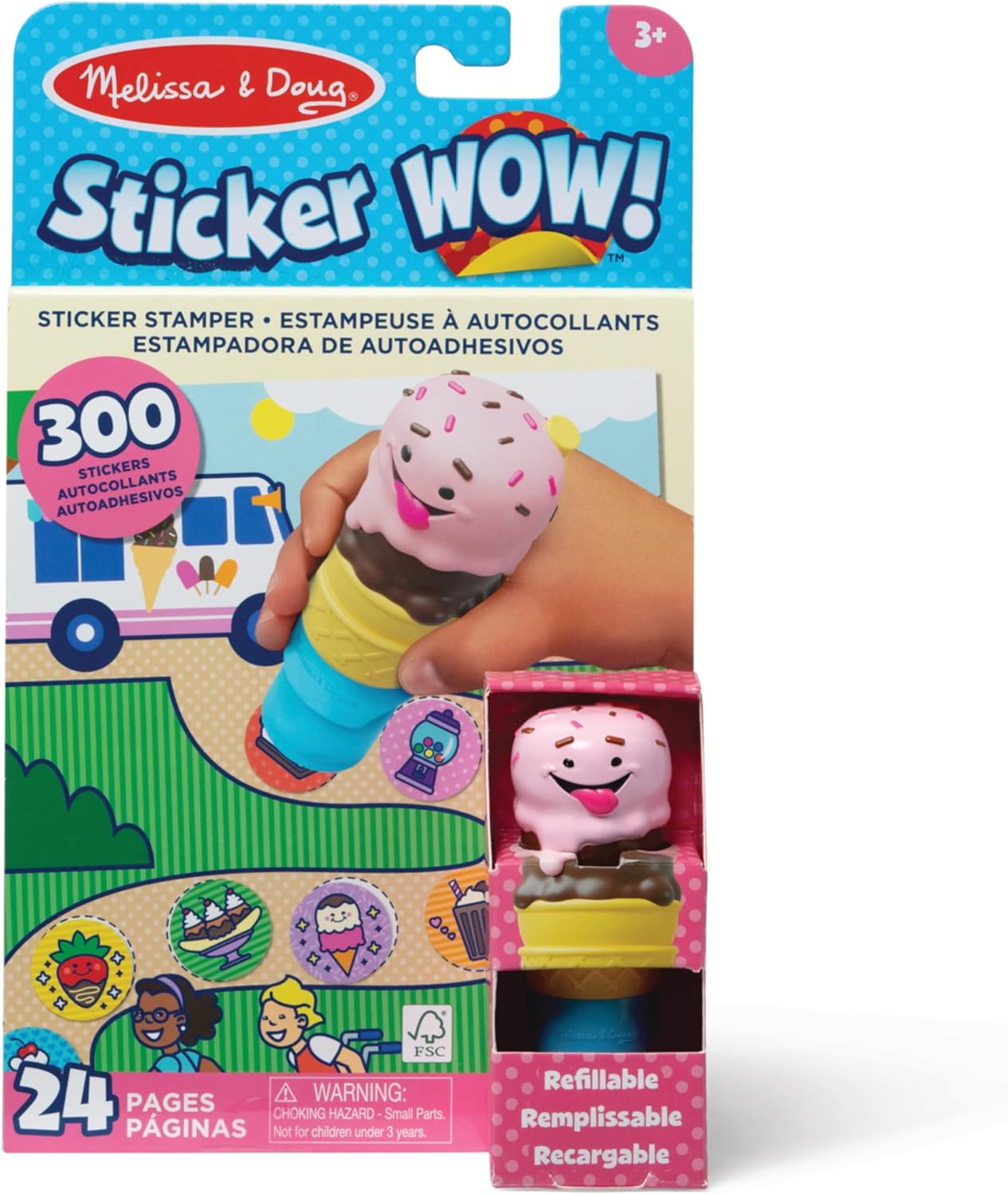 Melissa & Doug Sticker WOW!™ Carimbo de adesivos e bloco de atividades de 24 páginas, 300 adesivos, artes e ofícios Fidget Toy Personagem colecionável - Unicórnio - Brinquedo de viagem criativo para meninas e meninos 3+