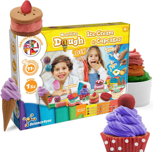 Science4you 1KG Play Dough para crianças – Faça seu próprio sorvete perfumado e cupcakes de plasticina, kit de artesanato de massa de modelar colorida para crianças, presente de brinquedo educacional