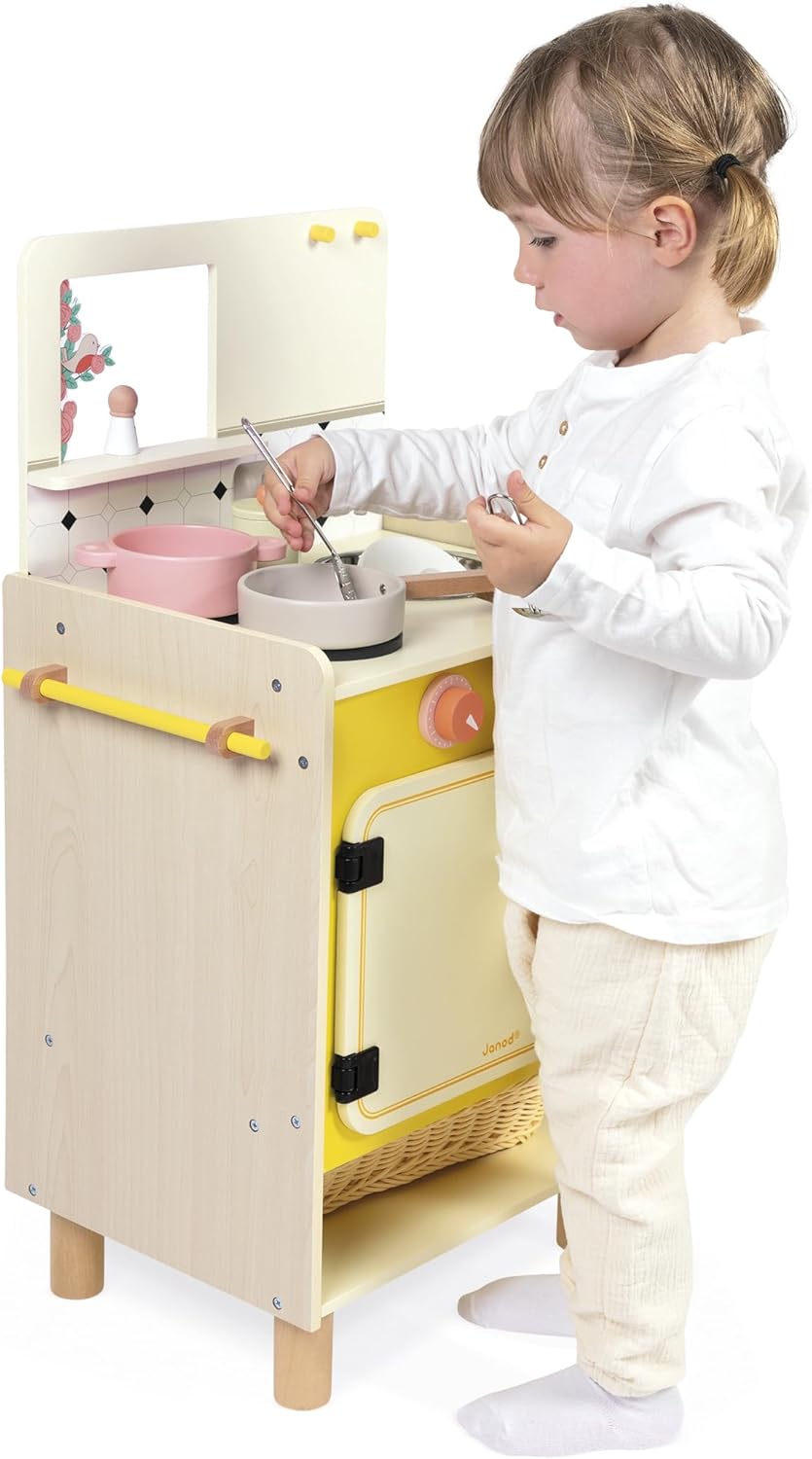Janod - Cozinha infantil grande de madeira equipada com 2 fornos, Janod - Cozinha infantil de madeira equipada com forno, anod - Kitchenette infantil de madeira - Cozinha de brincar compacta para crianças - Equipada com forno
