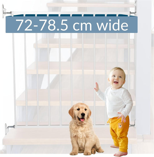 BabyDan Aarhus, Cubre aberturas entre 72-78,5 cm/28,4-30,9 pulgadas, Puerta básica para escaleras/puerta para bebés/puerta de seguridad, metal, blanco, fabricado en Dinamarca - (puerta para mascotas/puerta para perros)