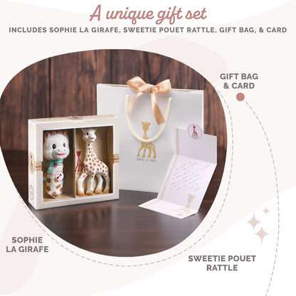 Sophie la girafe Conjunto de presente Sophiesticated Original com chocalho macio, brinquedo de dentição para bebês 100% em borracha natural, caixa de presente com sacola e cartão.