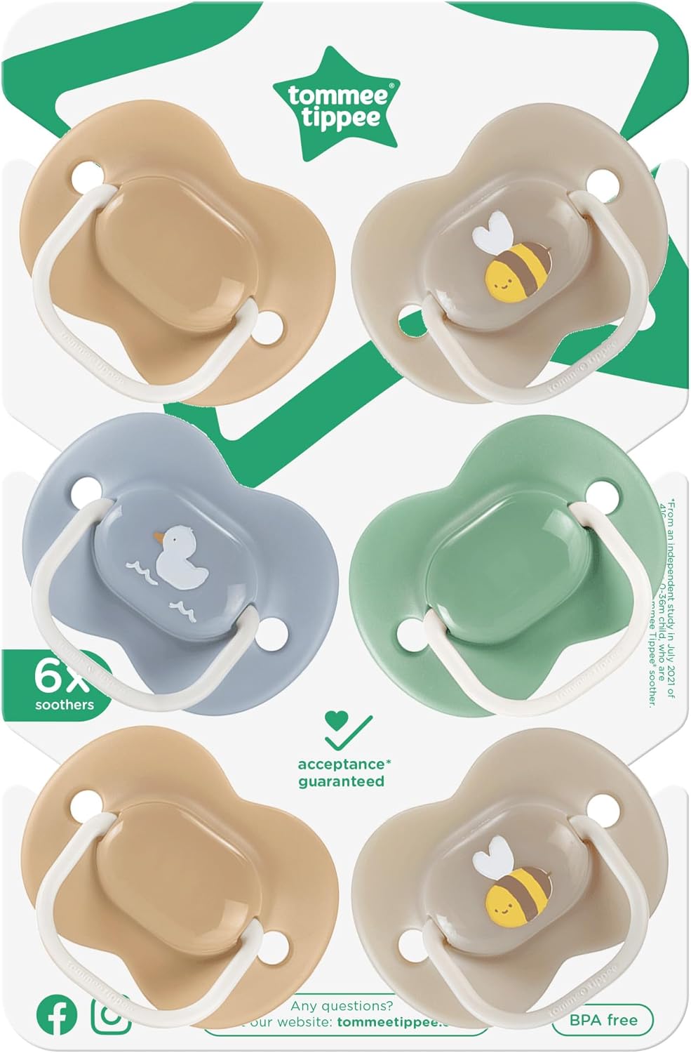 Tommee Tippee Anytime Dummies, 18-36 meses, 6 pack Dummies. Design simétrico, livre de BPA, cápsula esterilizadora reutilizável
