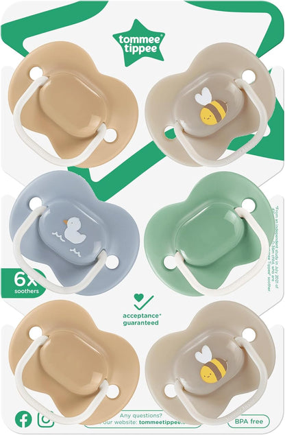 Tommee Tippee Anytime Dummies, 18-36 meses, 6 pack Dummies. Design simétrico, livre de BPA, cápsula esterilizadora reutilizável