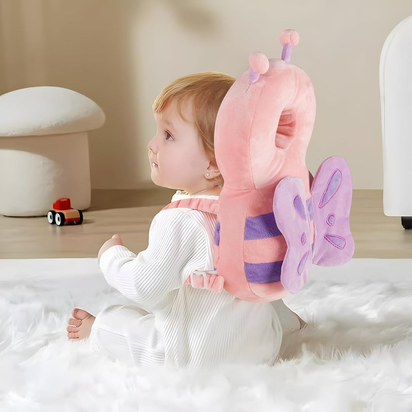 PandaEar Mochila Protetora de Cabeça para Bebê , Proteção de Cabeça Ajustável para Bebês que Começam a Andar (Rosa)