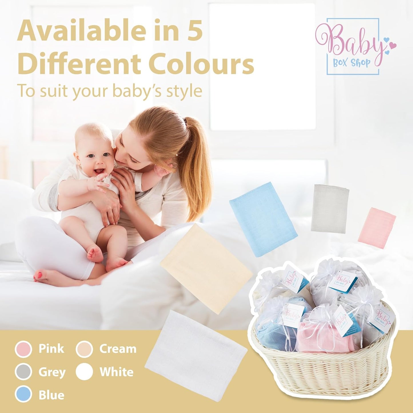 Baby Box Shop - Paninhos de musselina para bebês meninos, 100% algodão macio, para usar como capa de amamentação, paninhos de mão e paninhos de arroto, itens essenciais para bebês recém-nascidos