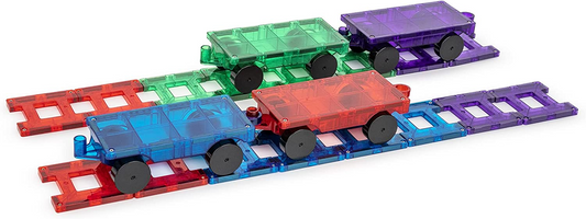Playmags Conjunto de trem de ladrilhos magnéticos - 20 peças de ladrilhos magnéticos para crianças - conjunto de blocos de construção magnéticos inclui 4 trens, ímãs mais fortes, complemento de blocos de construção - brinquedos STEM para crianças