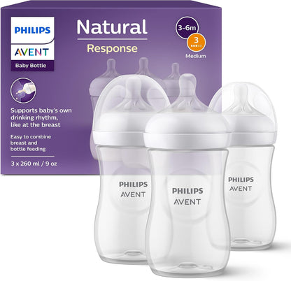 Philips Mamadeira Avent Natural Response – 3 unidades de 260 ml, para recém-nascidos e bebês maiores, livre de BPA, a partir de 1 mês (Modelo SCY903/03)