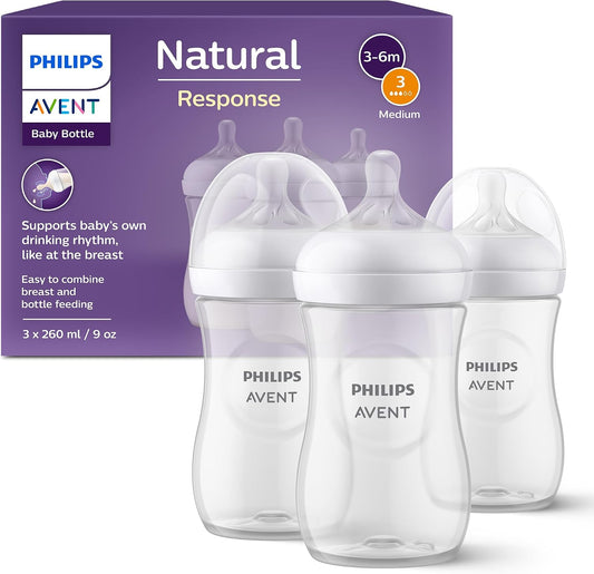 Philips Mamadeira Avent Natural Response – 3 unidades de 260 ml, para recém-nascidos e bebês maiores, livre de BPA, a partir de 1 mês (Modelo SCY903/03)