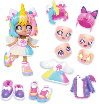 Boneca Fashion Animakii – Unicórnio e Morcego Personalizáveis – Boneca Fashion de 12,7 cm com 32 Looks em Uma – Acessórios, Roupas, Sapatos e Placas Faciais – Brinquedos da Moda para Meninas (APENAS 1 BONECA INCLUÍDA)