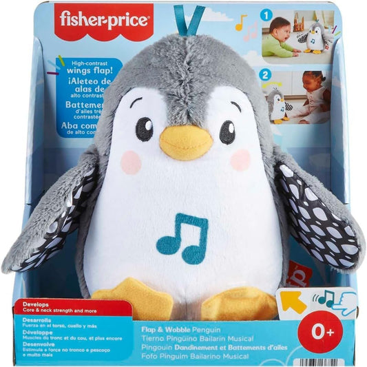 Fisher-Price Brinquedo de pelúcia para bebê com aba e pinguim oscilante com música e movimento para a barriga, hora de sentar-se, jogo sensorial, HNC10
