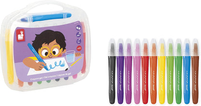Janod - Conjunto de 10 lápis de gel aquarela - Sistema de torção para manter as mãos limpas - Giz aquarela - Brilhante, Janod - Conjunto de 12 lápis de aquarela + 1 pincel incluído - Mina macia e resistente - Desenhe