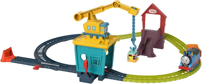 Thomas & Friends Conjunto de Trem Motorizado Fix 'em Up Friends com Carly, o Guindaste, e Sandy, o Trem de Precisão, para Crianças em Idade Pré-escolar a partir de 3 Anos, HDY58, Não Aplicável