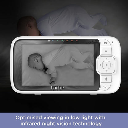 Hubble Connected Nursery Pal Skyview Smart Video Baby Monitor Câmera Wi-Fi com tela de 5 ", suporte para berço, luz noturna de 7 cores, visão noturna, conversação bidirecional, sensor de temperatura ambiente e aplicativo para smartphone
