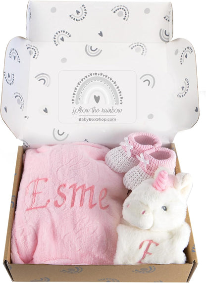 Baby Box Shop - Presentes personalizados para bebês - Cobertor de bebê personalizado e edredom de bebê zebra personalizado com botinhas de algodão cinza e branco, ideais para presentes de batizado