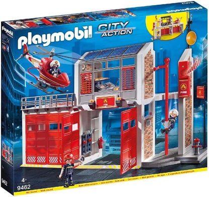 Playmobil 9462 Estação de Bombeiros City Action com Alarme de Incêndio, Bombeiro e Helicóptero de Brinquedo, Brinquedo Divertido para Brincar de Faz de Conta, Conjunto Adequado para Crianças a partir de 4 Anos