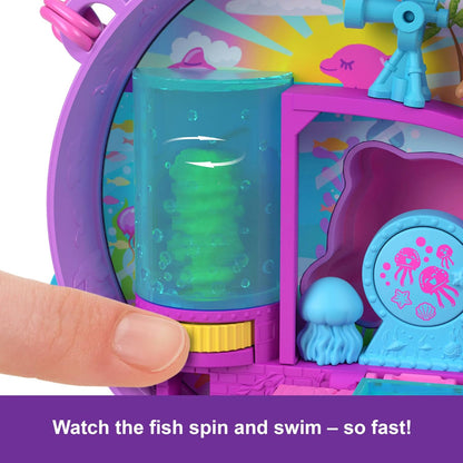 Polly Pocket Dolls and Playset, Dolphin Rescue & Play Compact, Animal Toy with 2 Micro Dolls, Sea Pets, Ocean Accessories