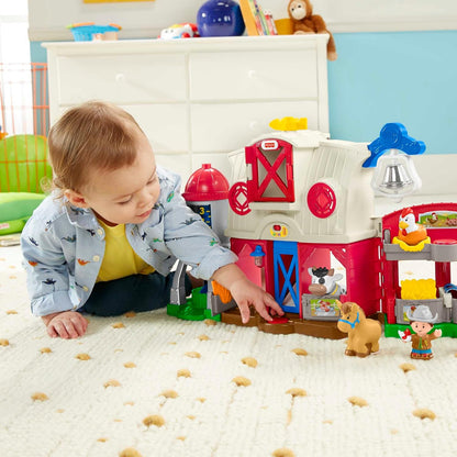 Fisher-Price Little People Fazenda Cuidando dos Animais - Edição Italiana, Espanhola e Inglesa, conjunto de brinquedos interativo com aprendizado Smart Stages para bebês e crianças de 1 a 5 anos. HPF43
