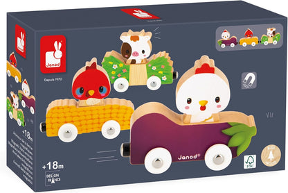 Janod - Animais de Fazenda Magnéticos - Brinquedo de Aprendizagem Precoce - 3 Veículos + 3 Animais em Madeira - Desenvolve Destreza - Jogo de Madeira FSC - 18 Meses +,