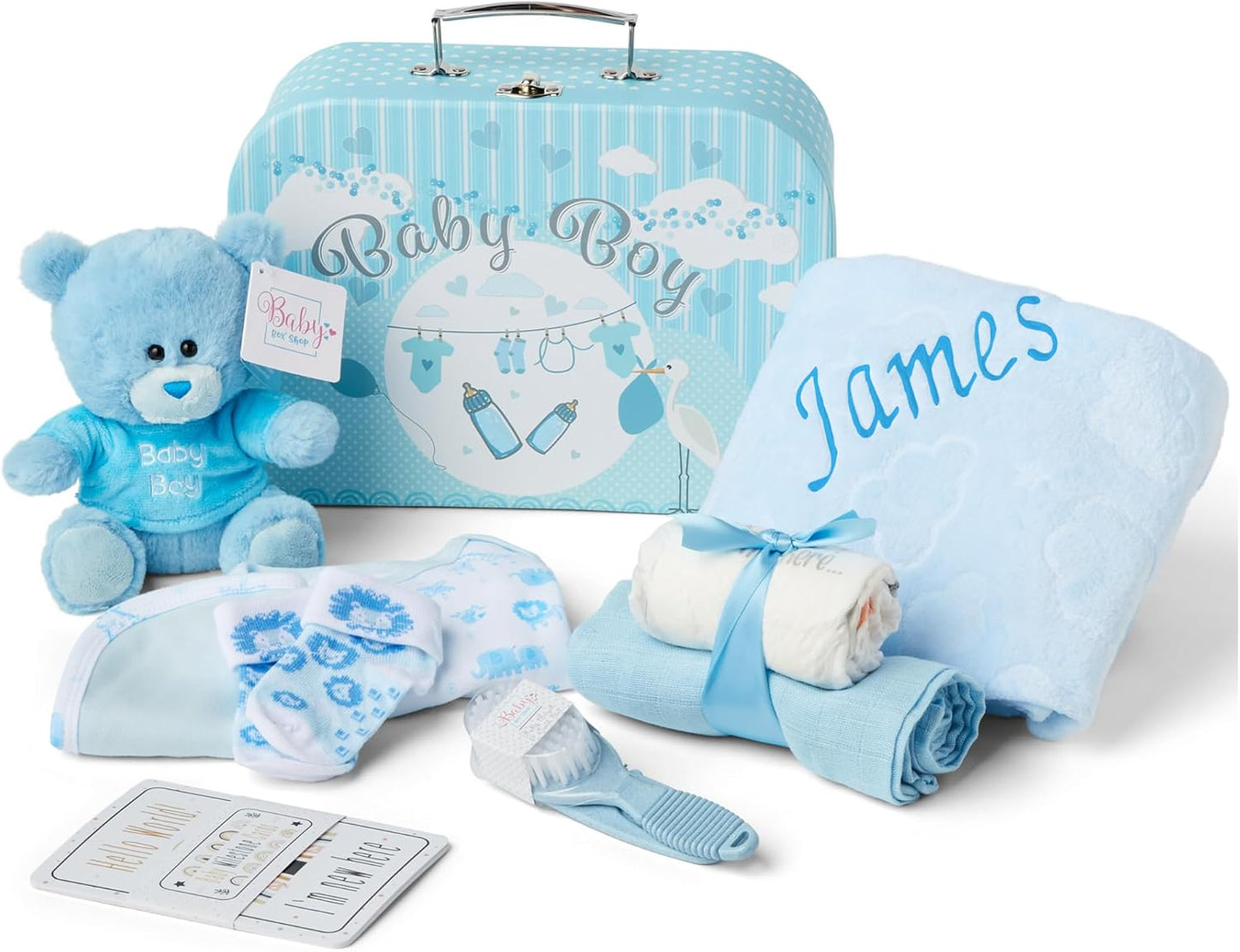Presentes personalizados para bebês - Caixa de lembranças unissex inclui itens essenciais para bebês recém-nascidos, ursinho de pelúcia, itens essenciais para recém-nascidos e presentes para bebês