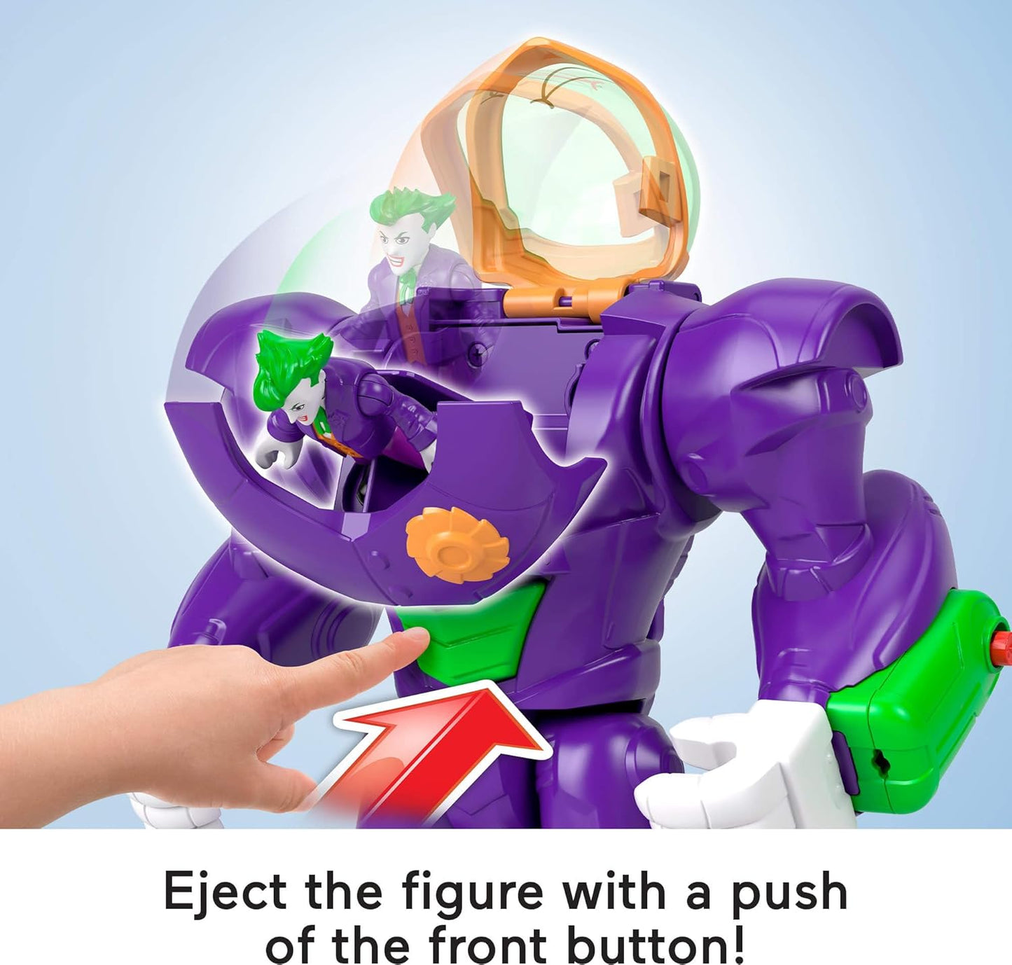 Fisher-Price Imaginext DC Super Friends, Robô Martelo do Coringa, Figura de Ação de 7,6 cm e Conjunto de Acessórios, Brinquedo de 26,7 cm Inclui Lançador, Projétil e Ejetor