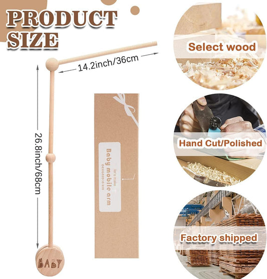 Let's Make Soporte móvil de madera para cuna, perchas de haya de 30 pulgadas con caja de música giratoria, decoración de guardería, juego seguro y antideslizante