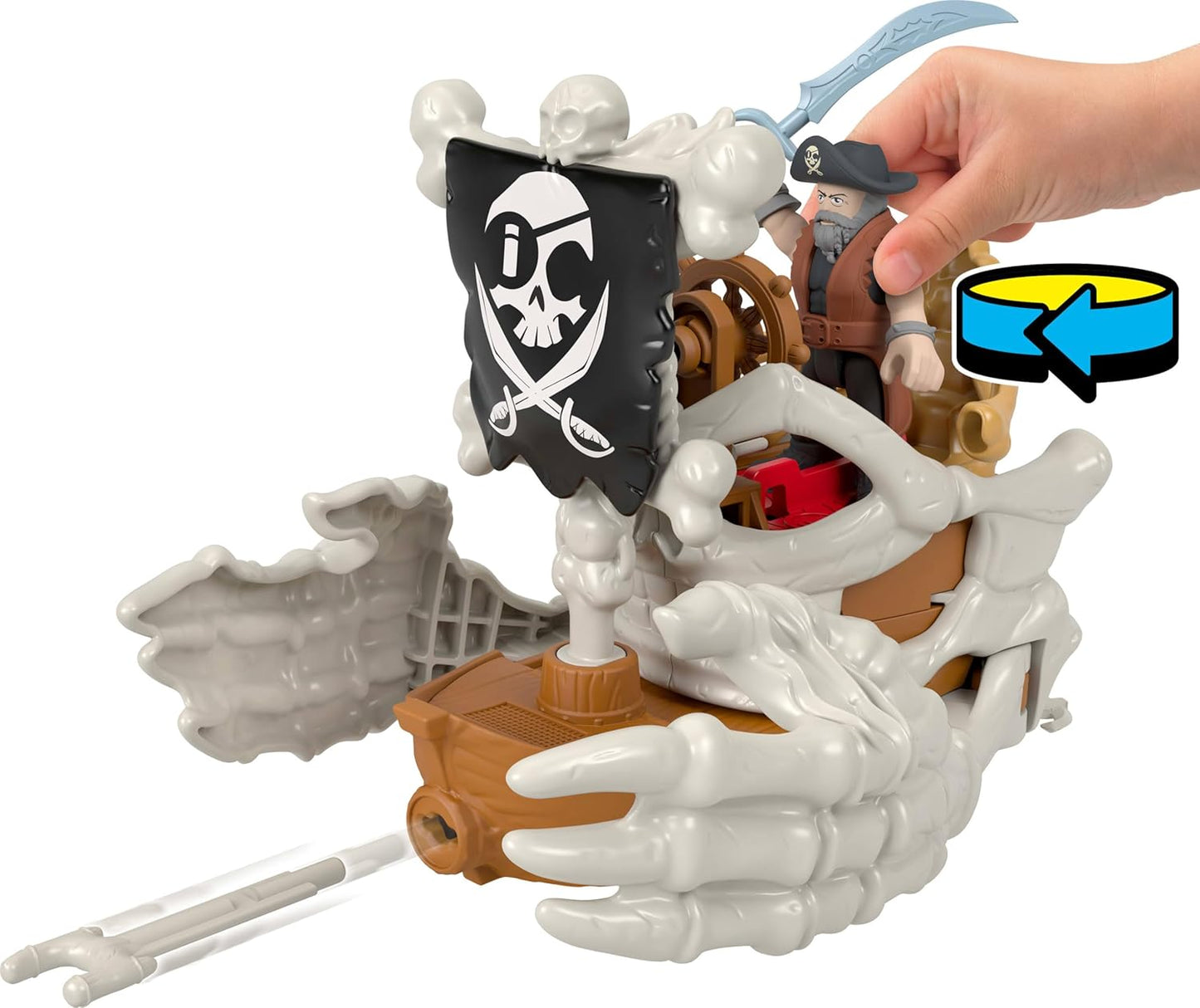 Fisher-Price Conjunto de brinquedo Imaginext Billy Bones Pirata com 3 figuras de ação, barco de brinquedo com mãos de esqueleto e lançador, 7 acessórios, JLC51