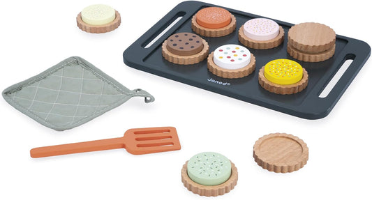 Janod - Wooden Biscuit Workshop - Pastry Kit - Biscuit Tray with Glove and Spatula - Imitation Toy for Children - Ideal Kitchen Accessories for Children - From 3 years - J06643