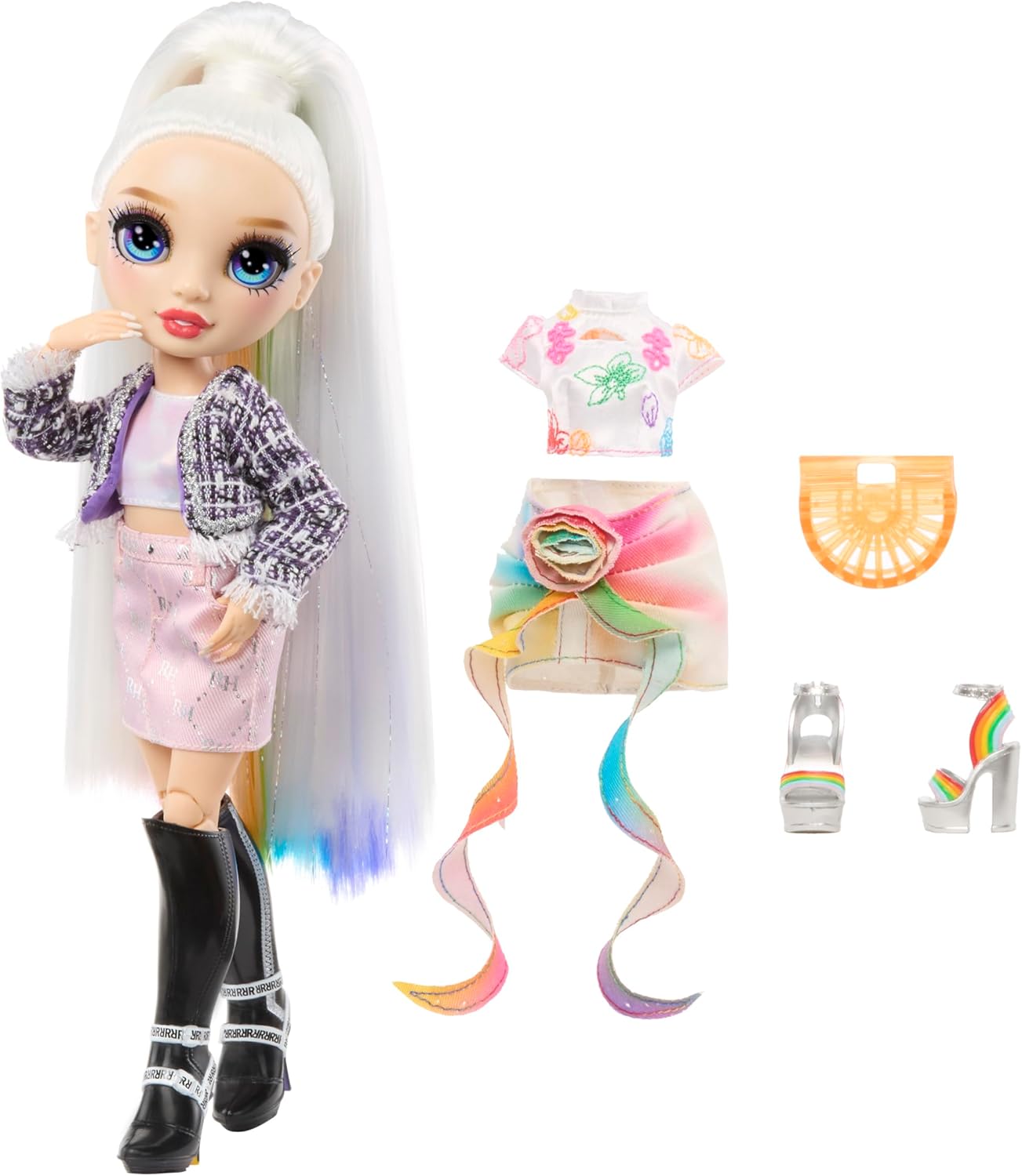 Rainbow High Style Icons Amaya - Boneca Fashion de 28cm com Cabelo Longo e Penteável, Acompanha um Segundo Conjunto Combinando e um Segundo Par de Sapatos, Flexível com 13 Pontos de Articulação.