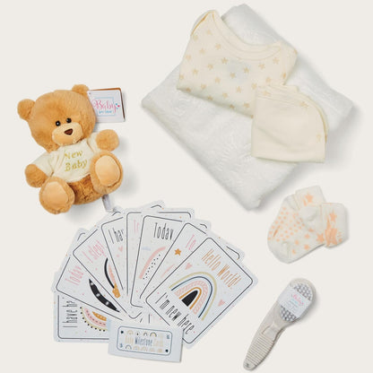 Presentes personalizados para bebês - Caixa de lembranças unissex inclui itens essenciais para bebês recém-nascidos, ursinho de pelúcia, itens essenciais para recém-nascidos e presentes para bebês