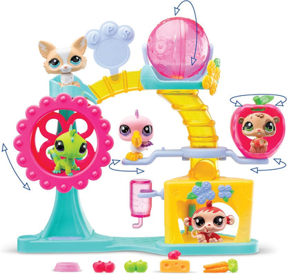 Littlest Pet Shop Conjunto Fábrica de Diversão | Conjunto LPS com 2 miniaturas exclusivas de animais de estimação, 10 acessórios, 1 cartão colecionável e códigos virtuais | Brinquedos colecionáveis de animais para meninas e meninos