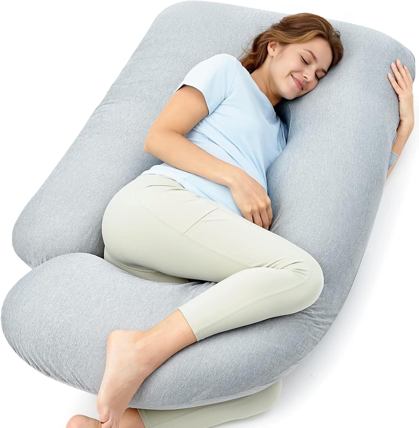 Momcozy Travesseiros de gravidez em formato de U da com capa removível de algodão, Travesseiros de gravidez da Momcozy para dormir, Travesseiro de maternidade de corpo inteiro em formato de U com capa removível - Suporte,