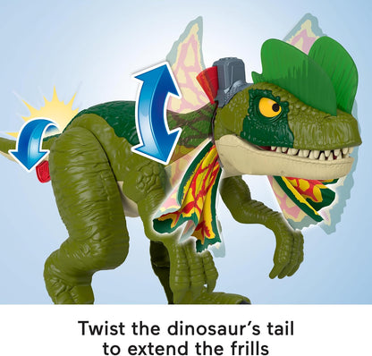 Brinquedo de dinossauro Fisher-Price Imaginext Jurassic World Thrash Attack Dilophosaurus, figura de 40 cm com luzes e sons, para crianças a partir de 3 anos, HVY16