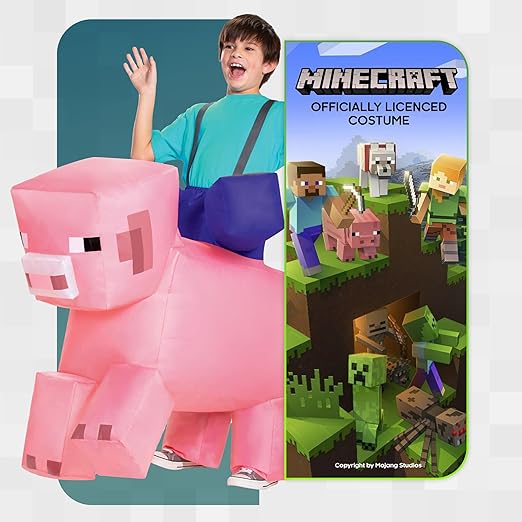DISGUISE Traje inflável Ride On Minecraft, macacão infantil inflável com ventilador, até o tamanho (7-8)