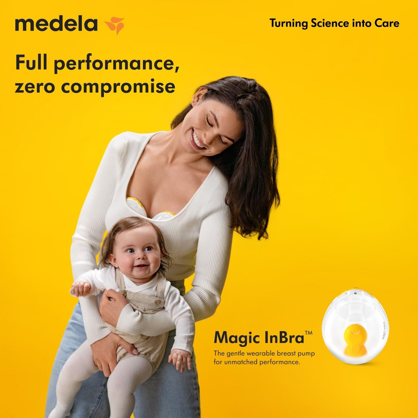 Bomba tira-leite portátil Medela Magic InBra, com tecnologia Fluidfeel, conectividade com aplicativo inteligente e controle avançado por sensores. Ultraleve, silenciosa e de nível hospitalar.