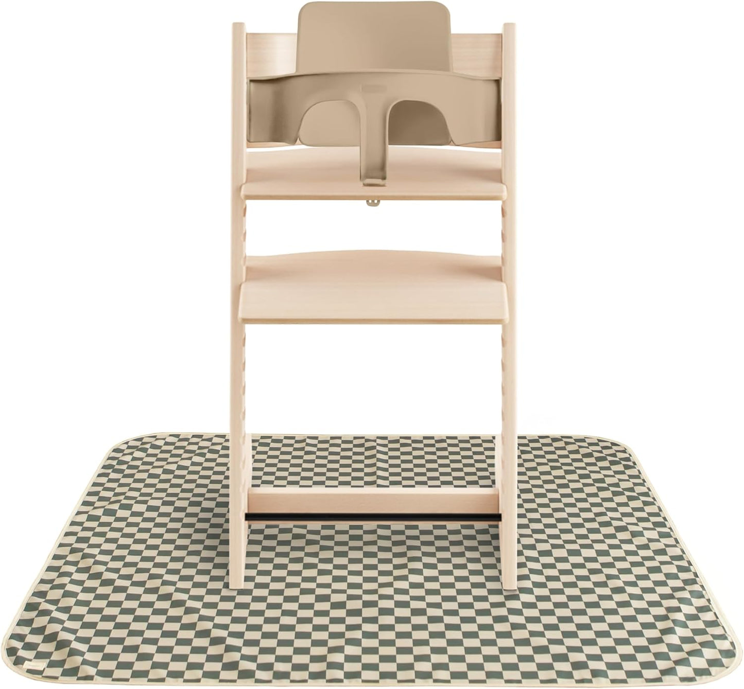 Mushie Tapete Splat para debaixo da cadeira alta, impermeável, 108x108 cm, leve, durável e livre de BPA, ideal para recolher restos de comida e para a introdução alimentar do bebê (xadrez verde-oliva)