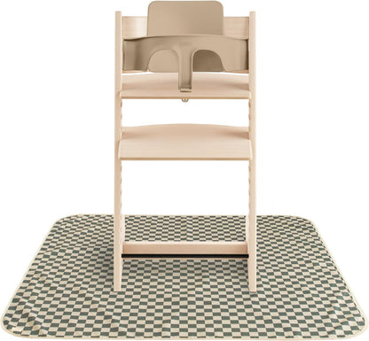 Mushie Tapete Splat para debaixo da cadeira alta, impermeável, 108x108 cm, leve, durável e livre de BPA, ideal para recolher restos de comida e para a introdução alimentar do bebê (xadrez verde-oliva)