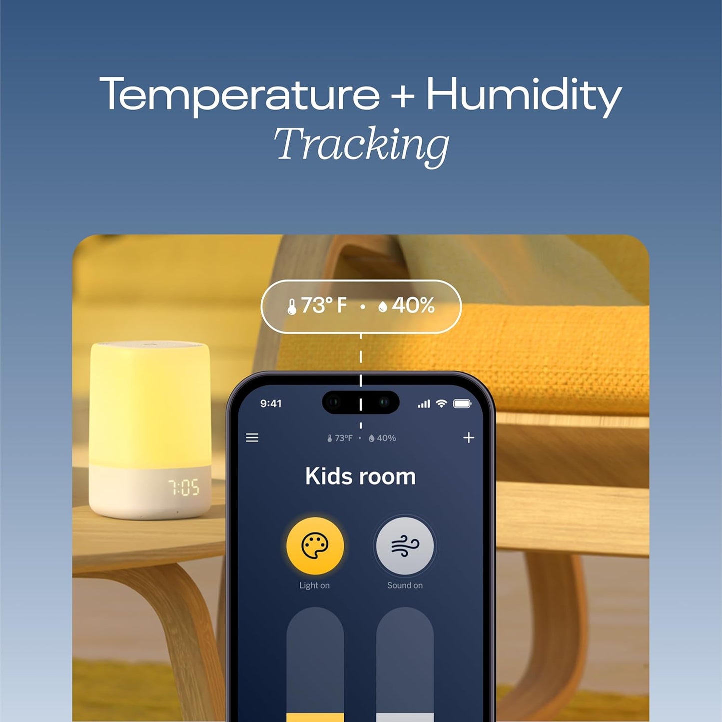 Nanit Sound and Light - Máquina de Som e Luz Noturna Inteligente para Bebês | Monitor de Áudio | Recurso de Alerta de Detecção de Choro | Despertador para Crianças com Função OK to Wake | Monitoramento de Temperatura e Umidade