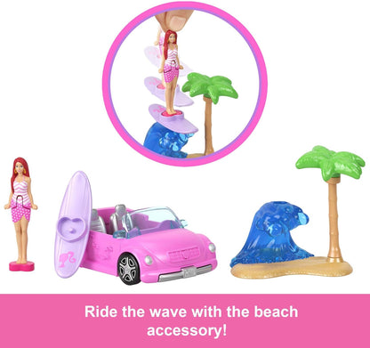 Barbie Conjunto Barbie Mini Land com 4 bonecas de 3,8 cm e 4 veículos icônicos com mudança de cor surpresa, JGL30