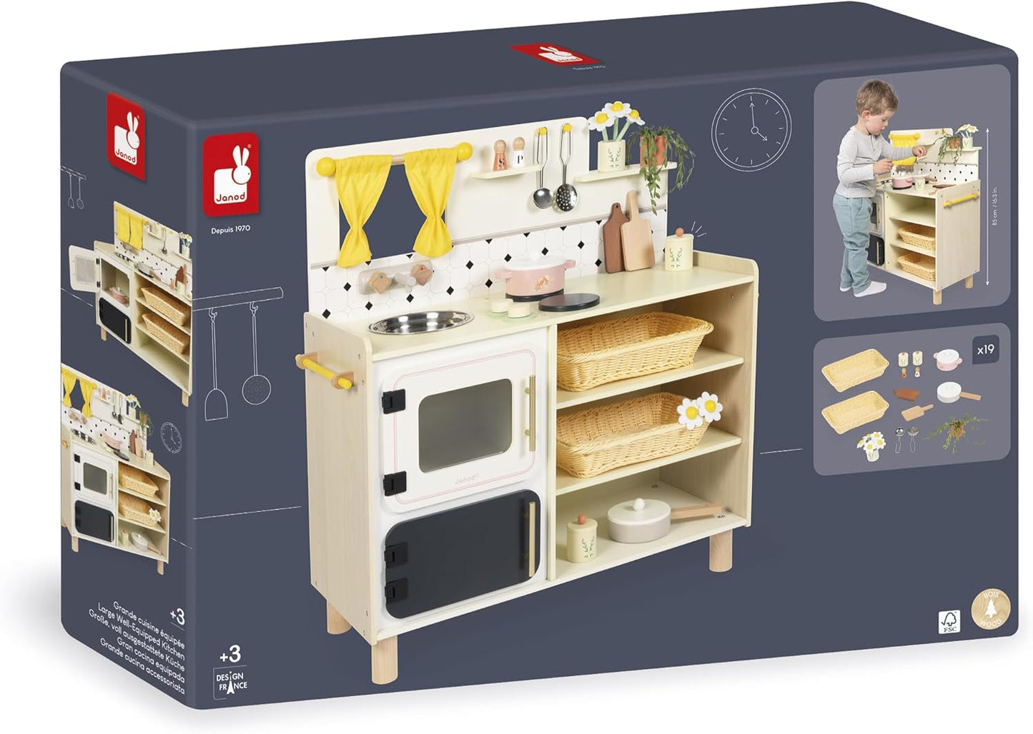 Janod - Cozinha infantil grande de madeira equipada com 2 fornos, Janod - Cozinha infantil de madeira equipada com forno, anod - Kitchenette infantil de madeira - Cozinha de brincar compacta para crianças - Equipada com forno