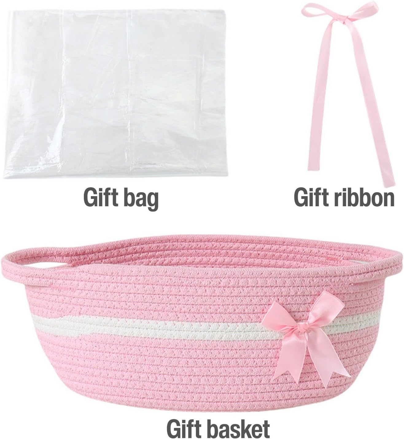 PandaEar Conjunto de 2 Cestas Pequenas de Vime, Cestas Vazias de Corda de Algodão Trançada para Presente, Chá de Bebê, Feriados, Aniversários, Organizador Reutilizável para Armazenamento e Embalagem de Presentes,