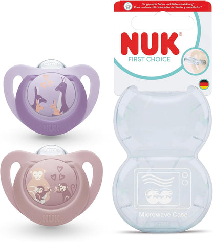 NUK Chupetas First Choice | 6-18 Meses | Chupetas Ortodônticas | Acalmam 99% dos Bebês** | Macaco e Canguru | 2 Unidades