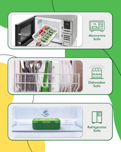 Lehoo Castle Lancheira infantil Bento, lancheira com 5 compartimentos, recipientes de almoço de 1,25L com pote de molho, colher e garfo para meninos e meninas, escola, à prova de vazamentos, sem BPA (dinossauro)