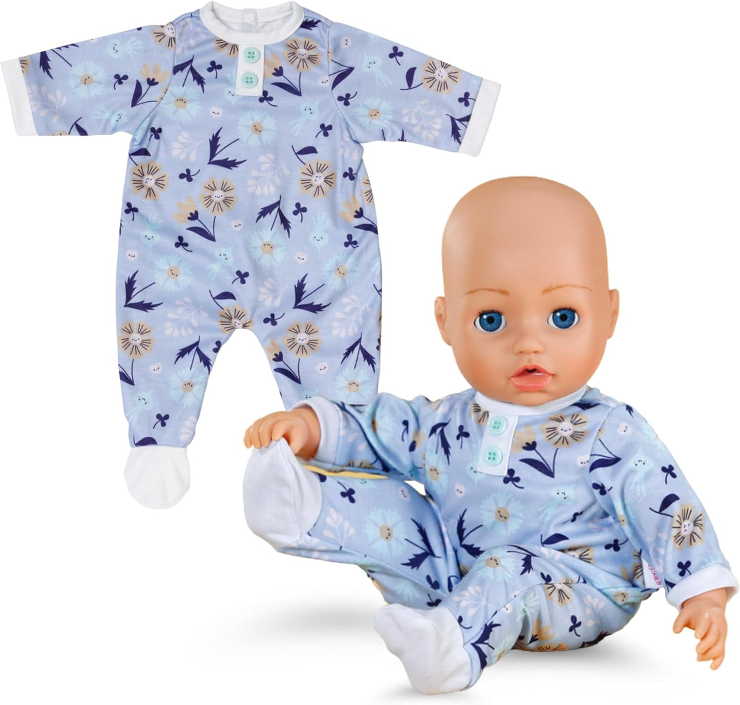 Baby Annabell Macacão azul - Tecido macio com estampa floral - Serve em qualquer boneca Baby Annabell e BABY born de 43 cm - Indicado para crianças a partir de 3 anos